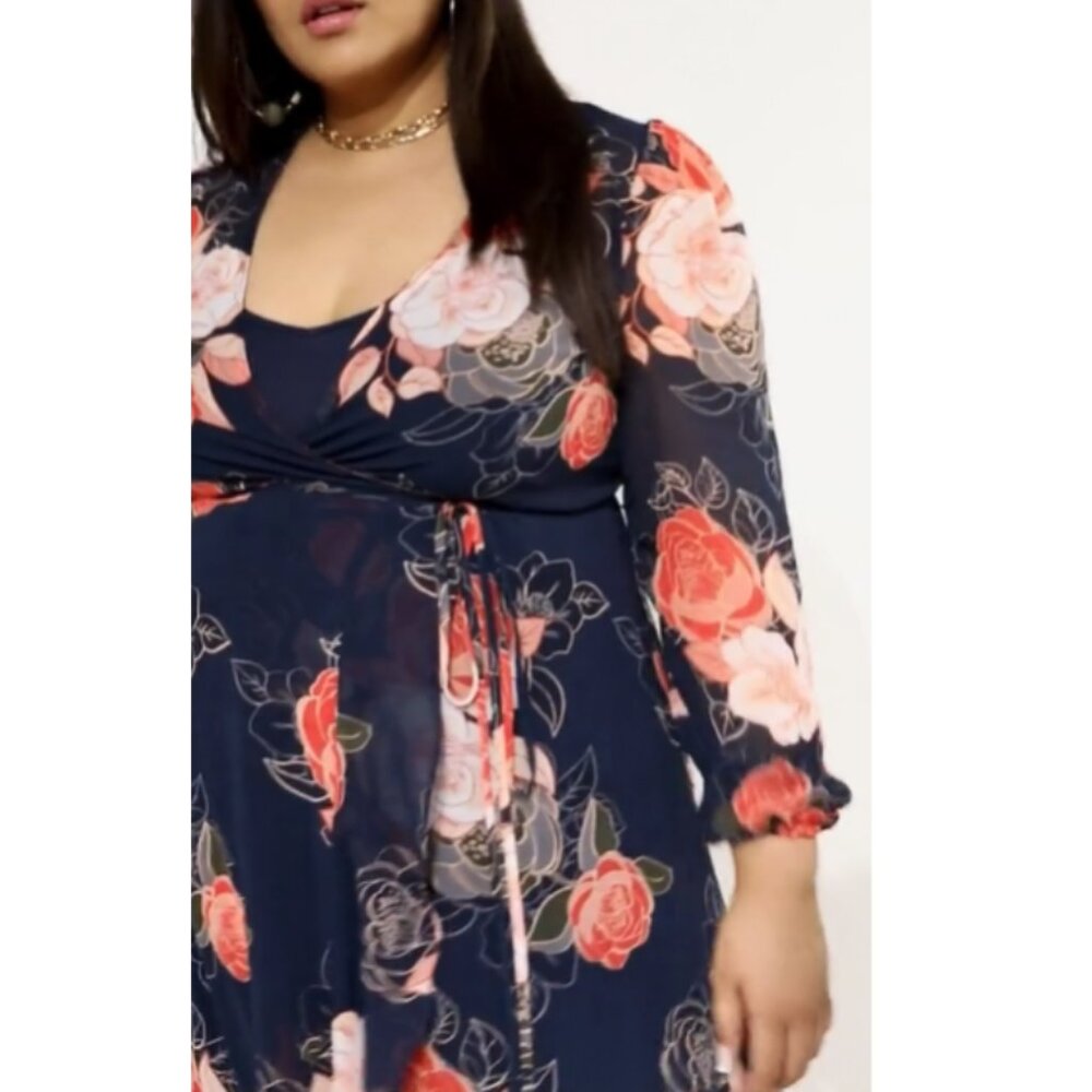 NWT City Chic Navy Floral Chiffon Wrap Maxi Dress 22 - Picture 4 of 16
